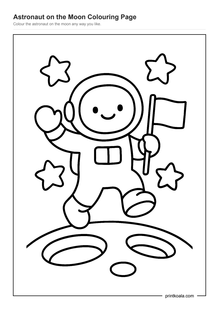 Full preview of the Astronaut on the Moon Colouring Page worksheet