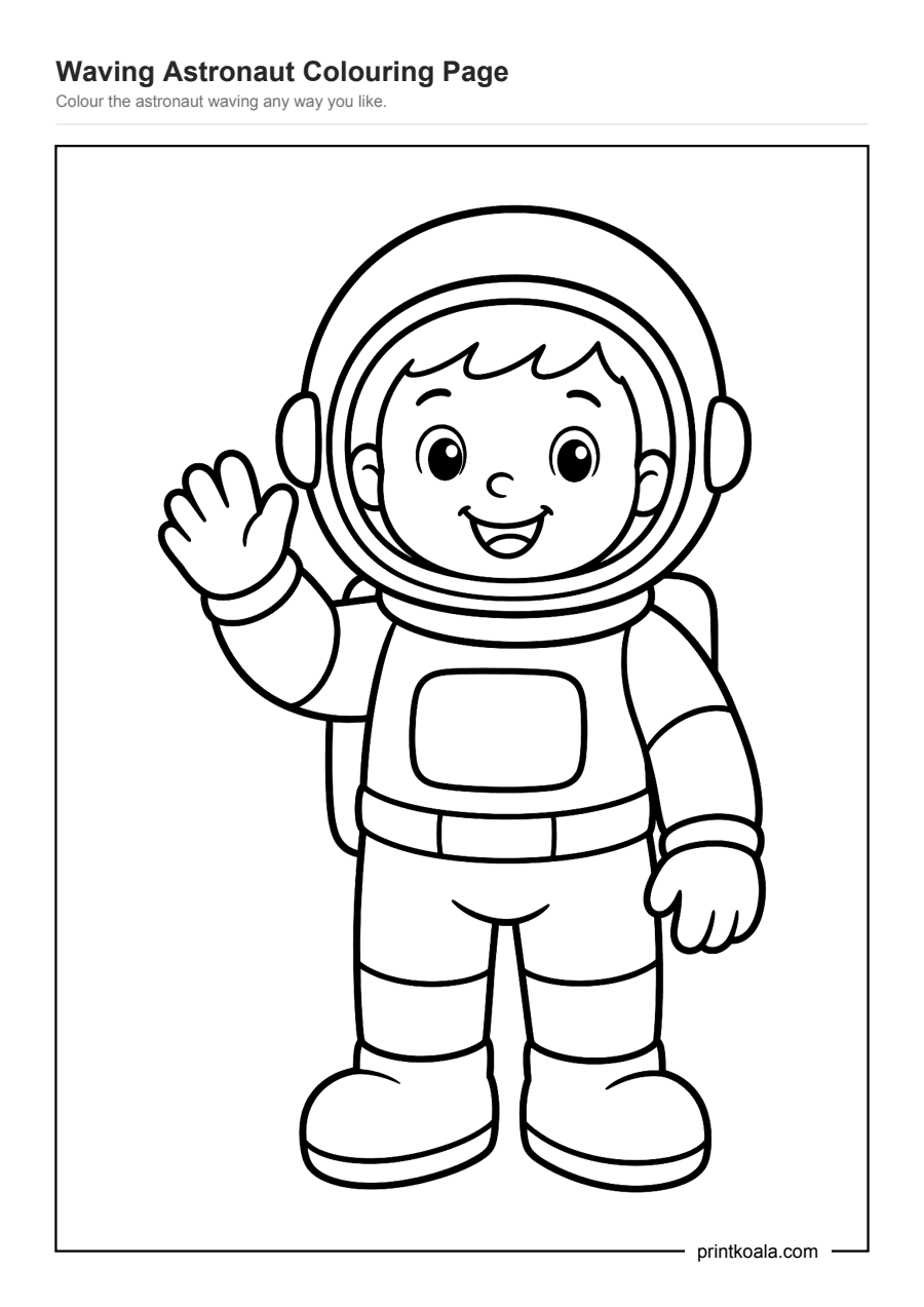 Full preview of the Waving Astronaut Colouring Page worksheet