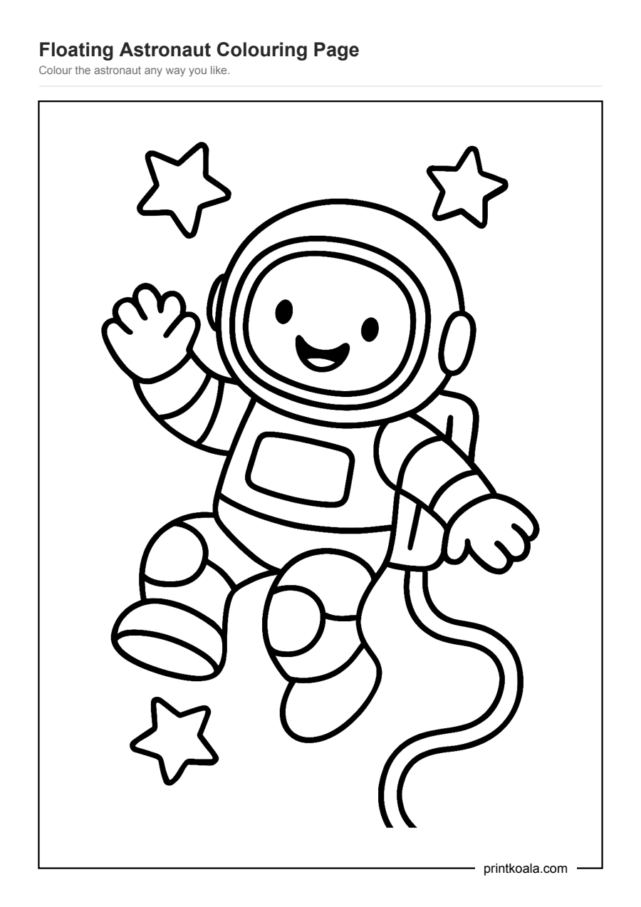 Full preview of the Floating Astronaut Colouring Page worksheet