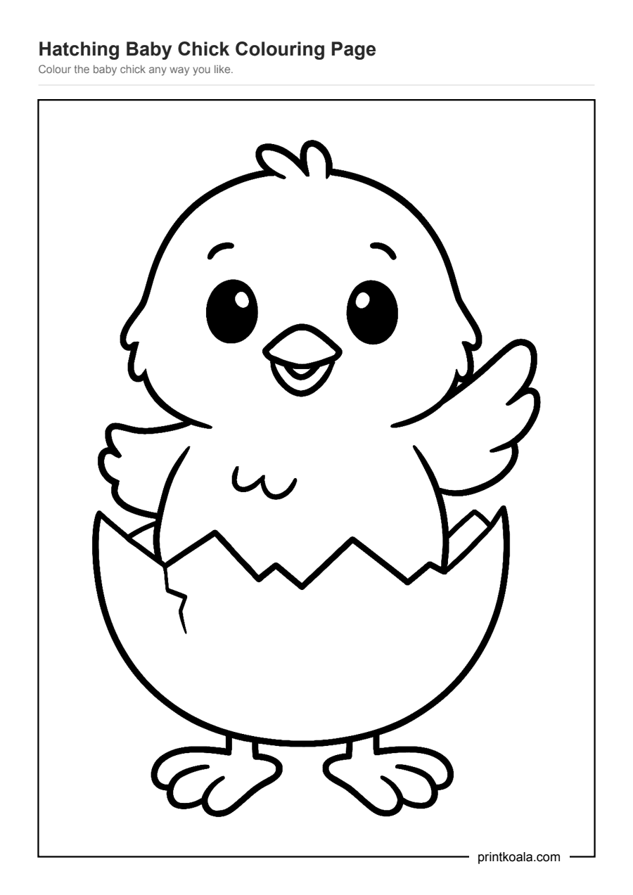 Full preview of the Hatching Baby Chick Colouring Page worksheet