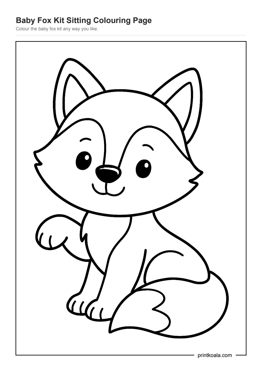 Full preview of the Baby Fox Kit Sitting Colouring Page worksheet