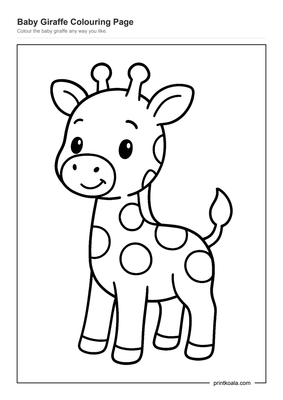 Full preview of the Baby Giraffe Colouring Page worksheet