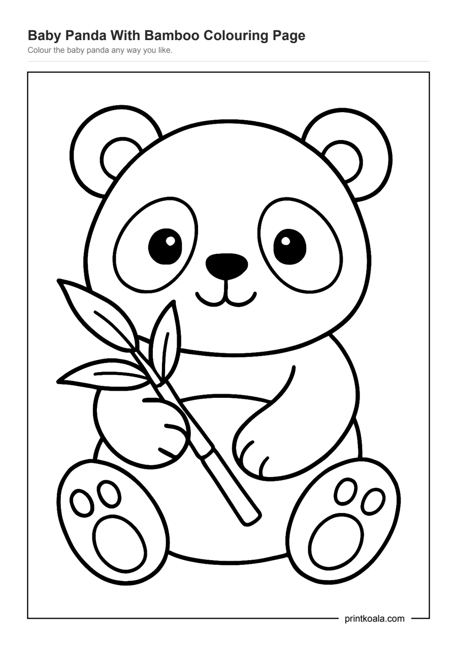 Full preview of the Baby Panda With Bamboo Colouring Page worksheet