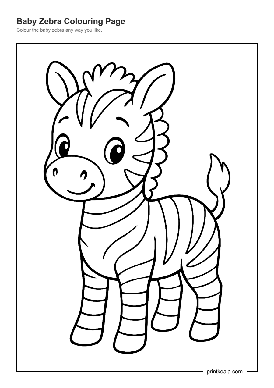 Full preview of the Baby Zebra Colouring Page worksheet