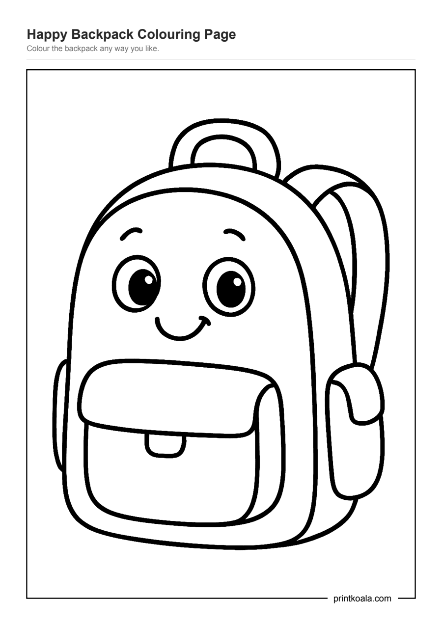 Full preview of the Happy Backpack Colouring Page worksheet