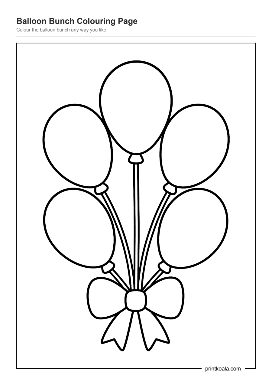 Full preview of the Balloon Bunch Colouring Page worksheet