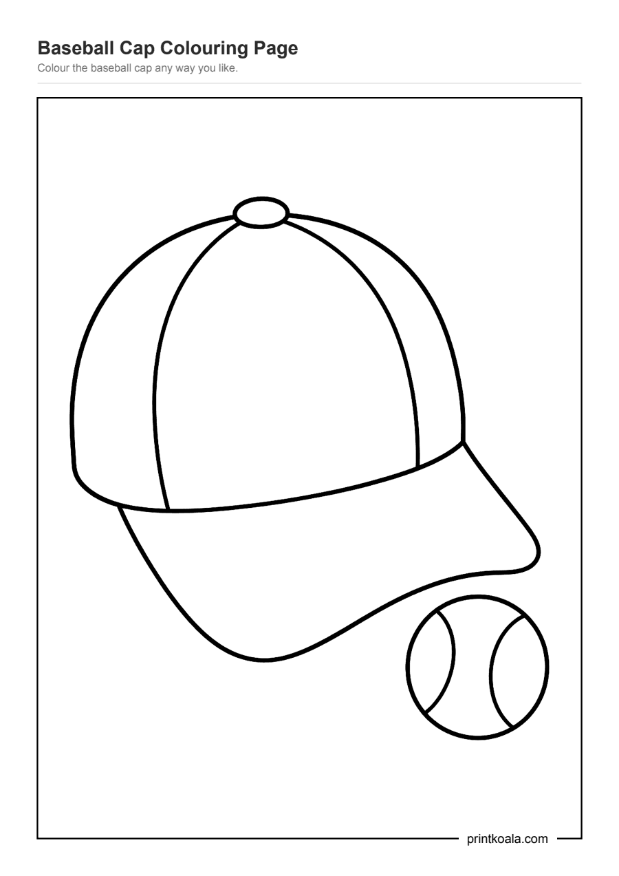 Full preview of the Baseball Cap Colouring Page worksheet