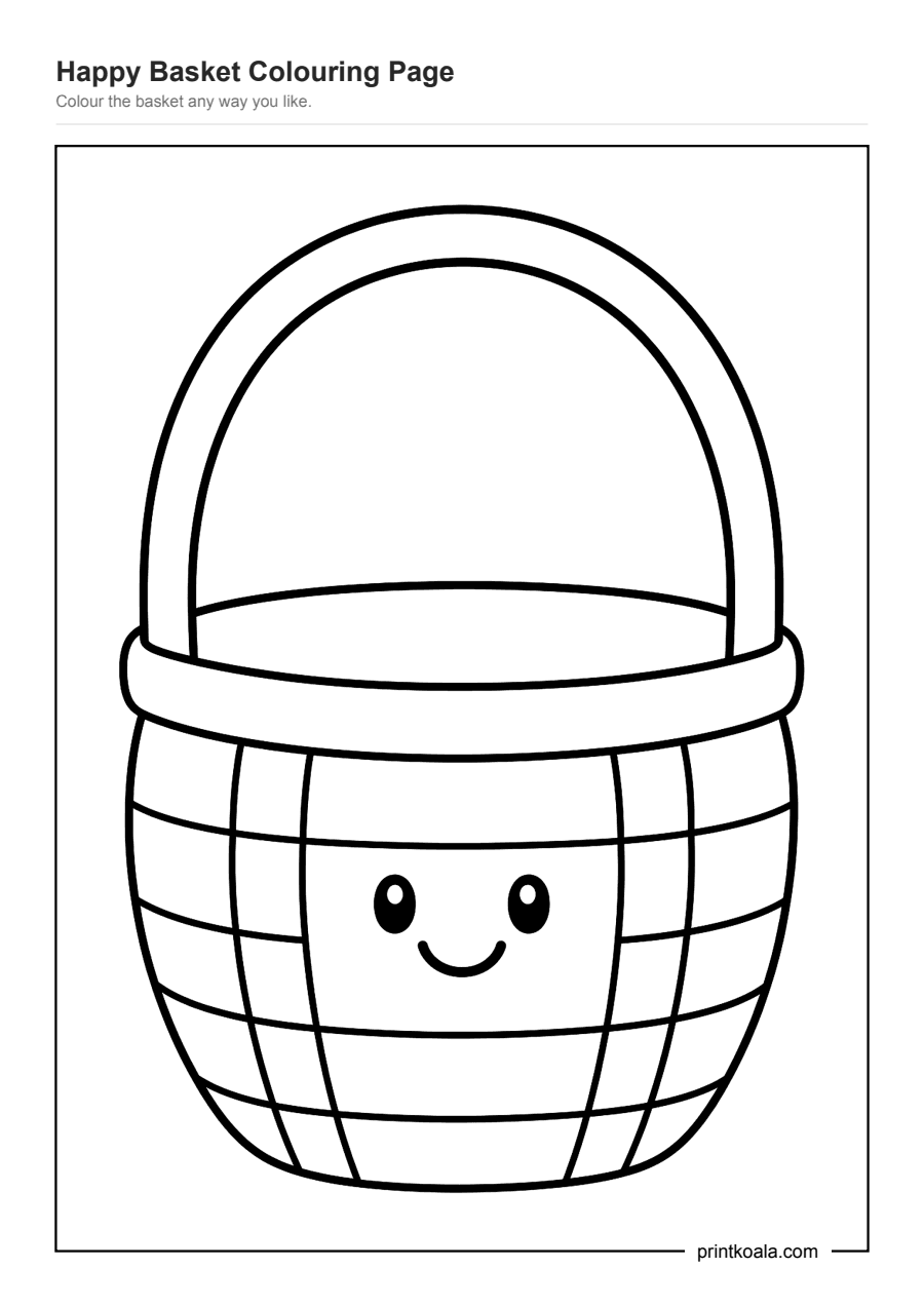 Full preview of the Happy Basket Colouring Page worksheet