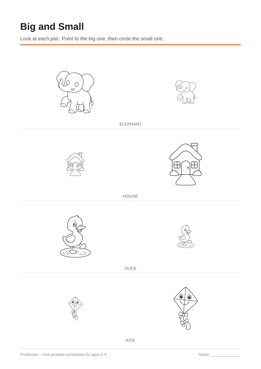 Full preview of the Big and Small worksheet