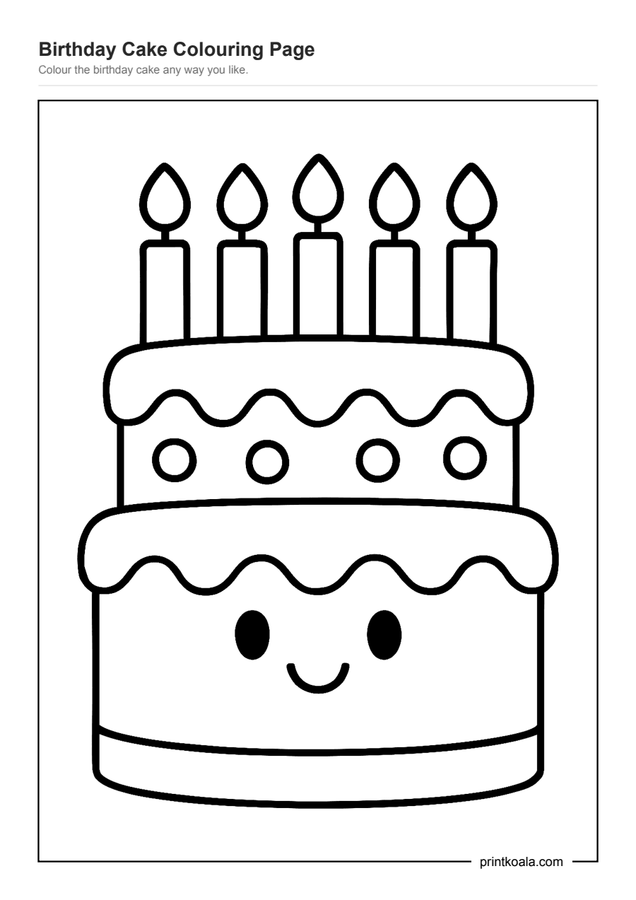 Full preview of the Birthday Cake Colouring Page worksheet