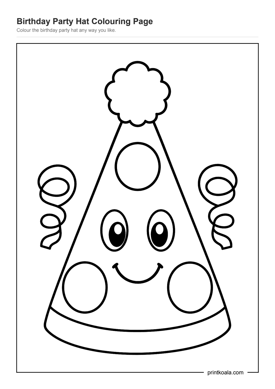 Full preview of the Birthday Party Hat Colouring Page worksheet