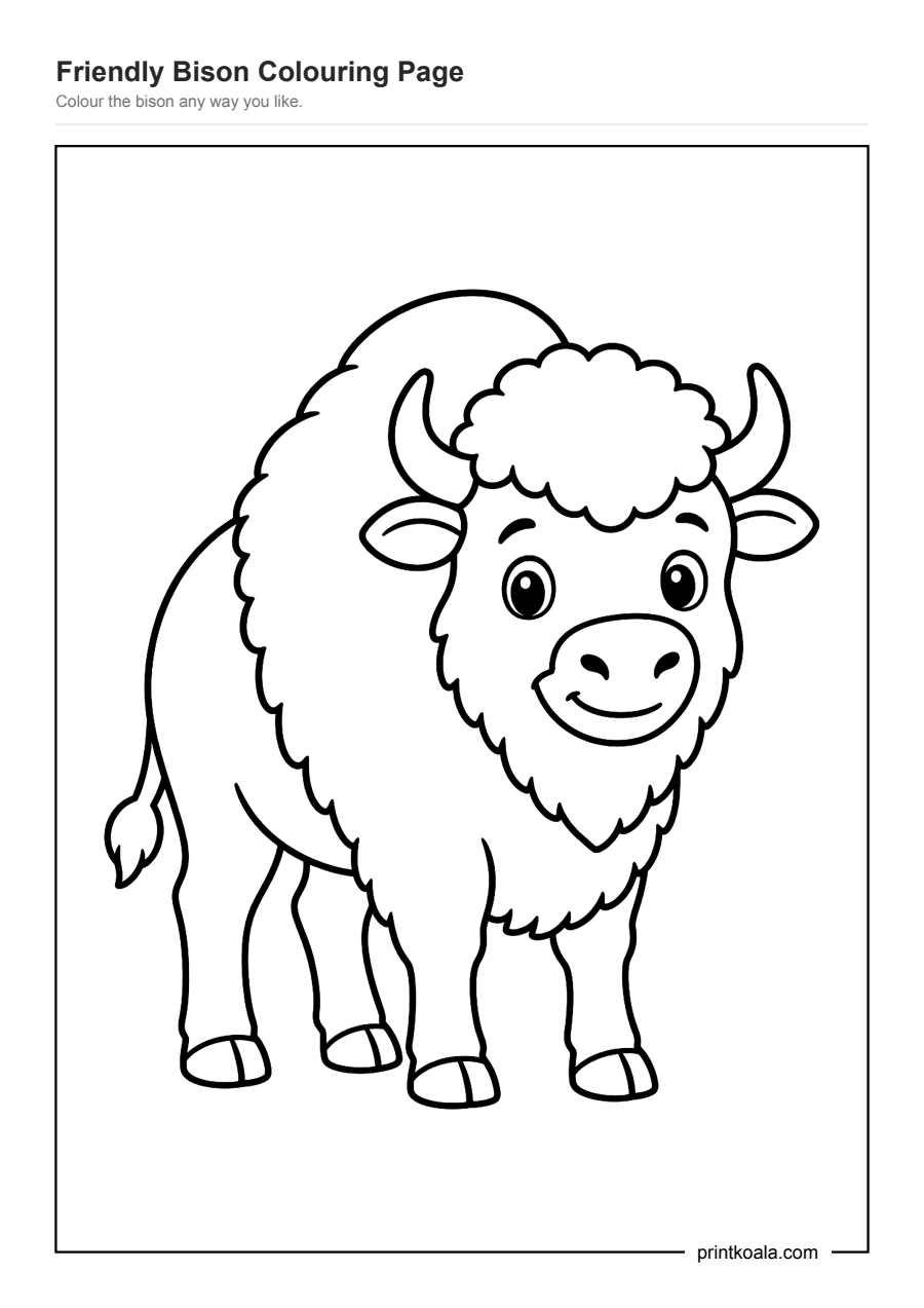 Full preview of the Friendly Bison Colouring Page worksheet