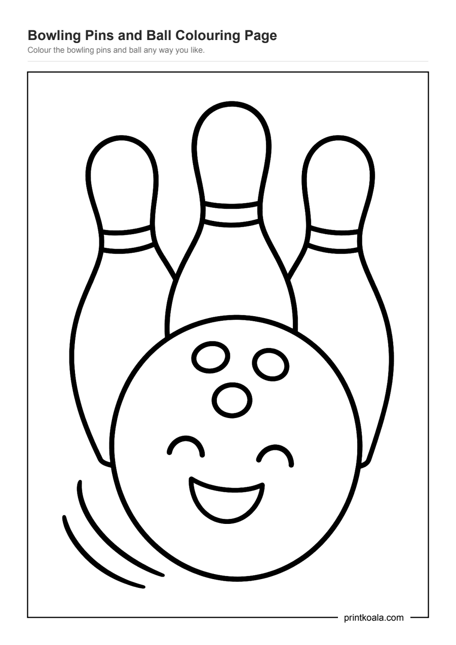 Full preview of the Bowling Pins and Ball Colouring Page worksheet