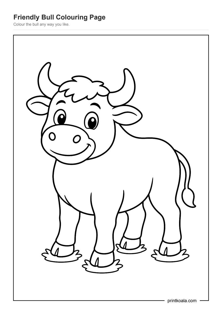 Full preview of the Friendly Bull Colouring Page worksheet