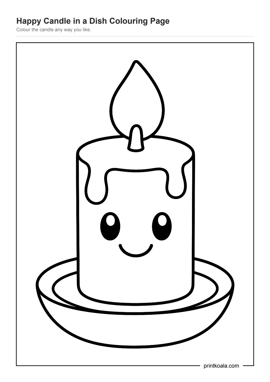 Full preview of the Happy Candle in a Dish Colouring Page worksheet