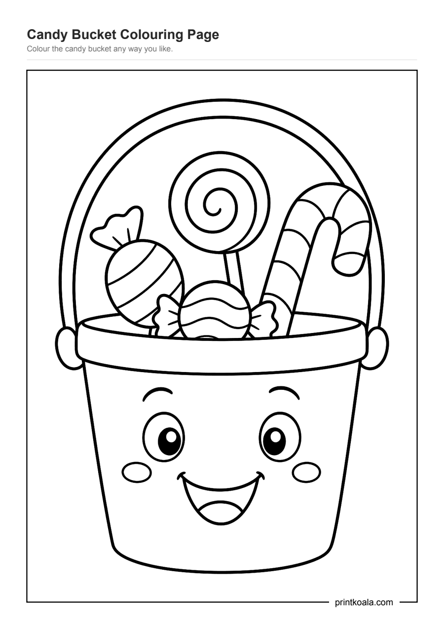 Full preview of the Candy Bucket Colouring Page worksheet
