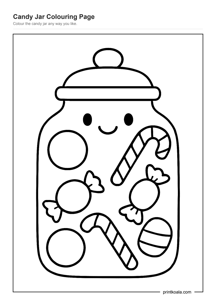 Full preview of the Candy Jar Colouring Page worksheet