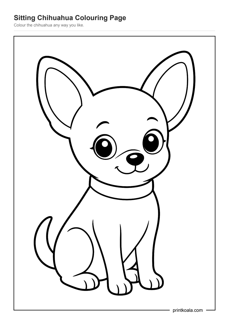 Full preview of the Sitting Chihuahua Colouring Page worksheet