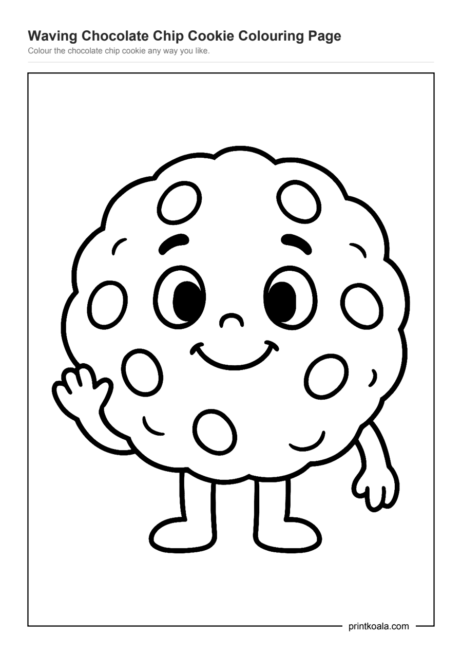 Full preview of the Waving Chocolate Chip Cookie Colouring Page worksheet
