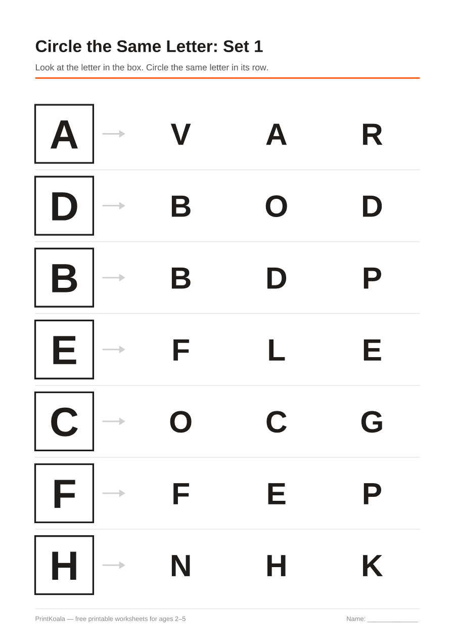 Full preview of the Circle the Same Letter: Set 1 worksheet