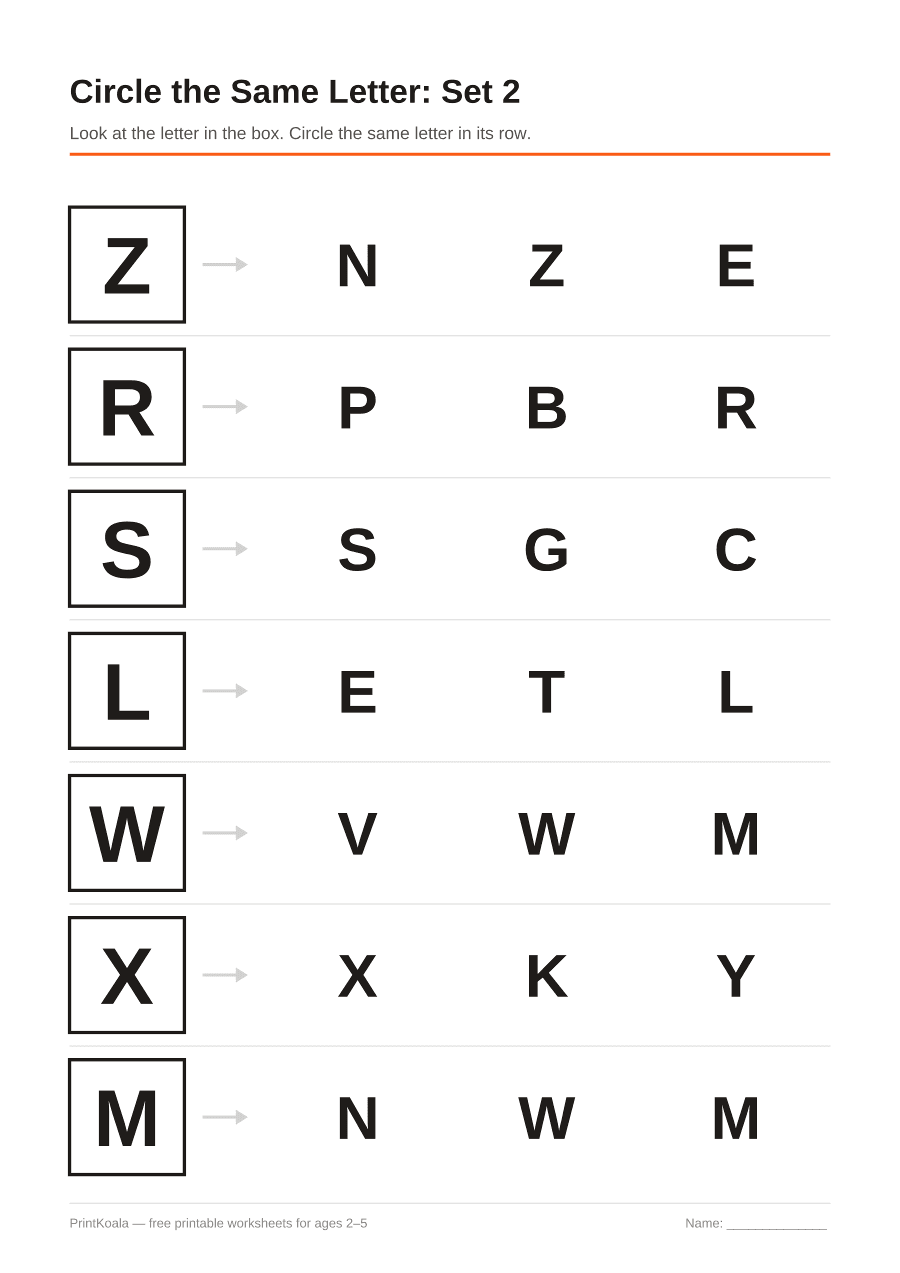 Full preview of the Circle the Same Letter: Set 2 worksheet