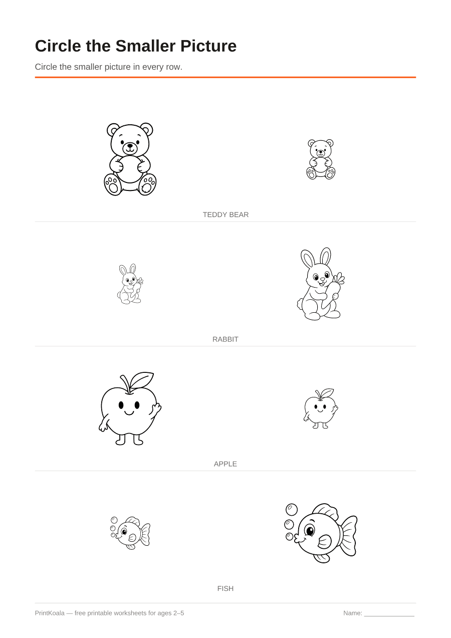 Full preview of the Circle the Smaller Picture worksheet