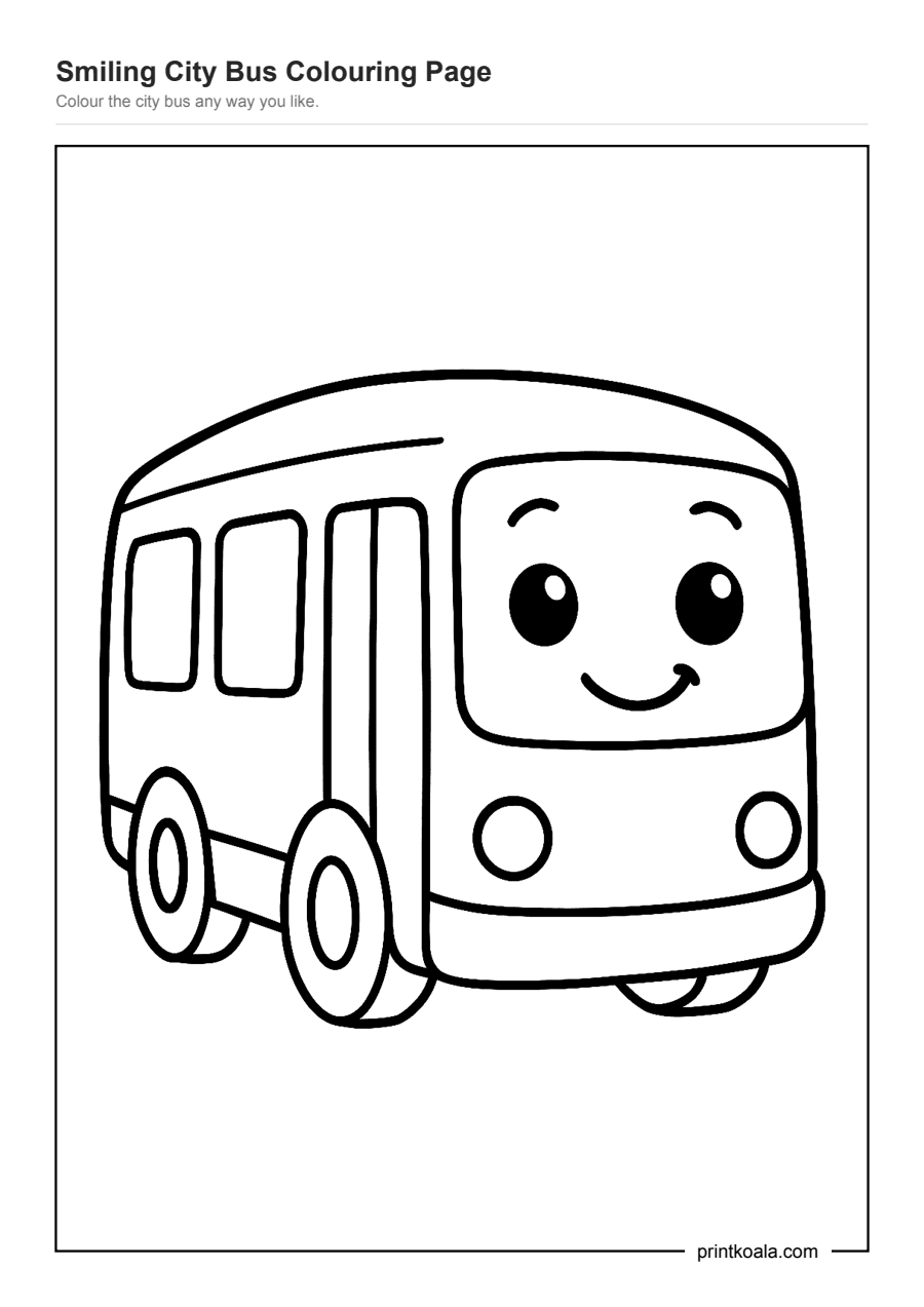 Full preview of the Smiling City Bus Colouring Page worksheet