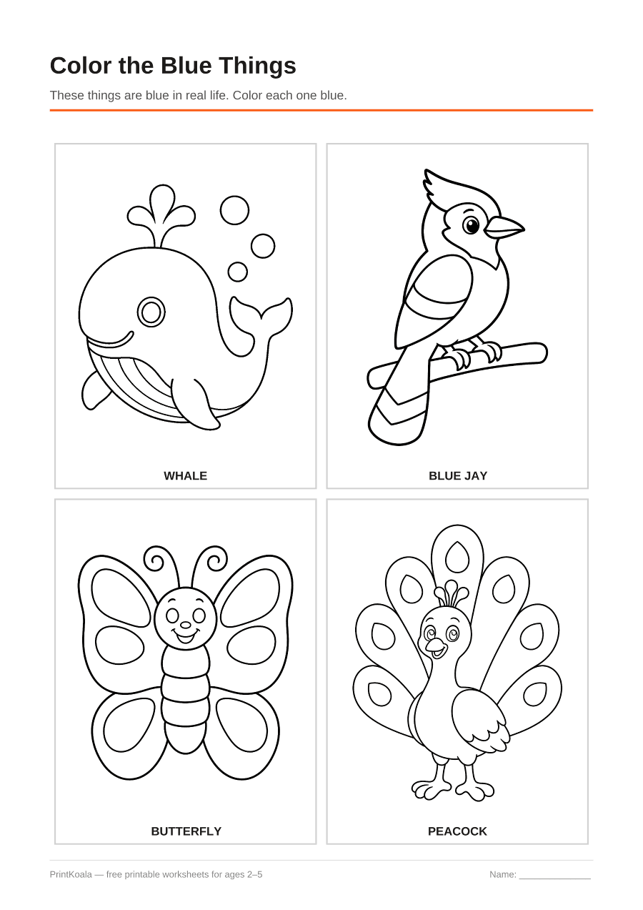 Full preview of the Color the Blue Things worksheet