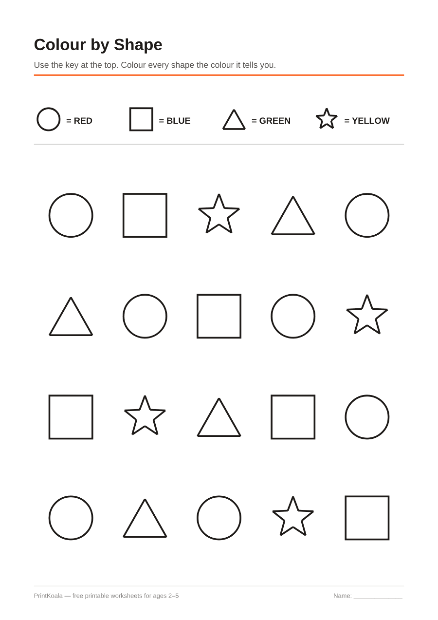 Full preview of the Colour by Shape worksheet