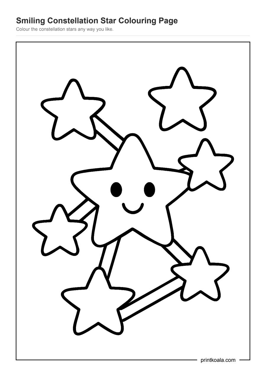 Full preview of the Smiling Constellation Star Colouring Page worksheet