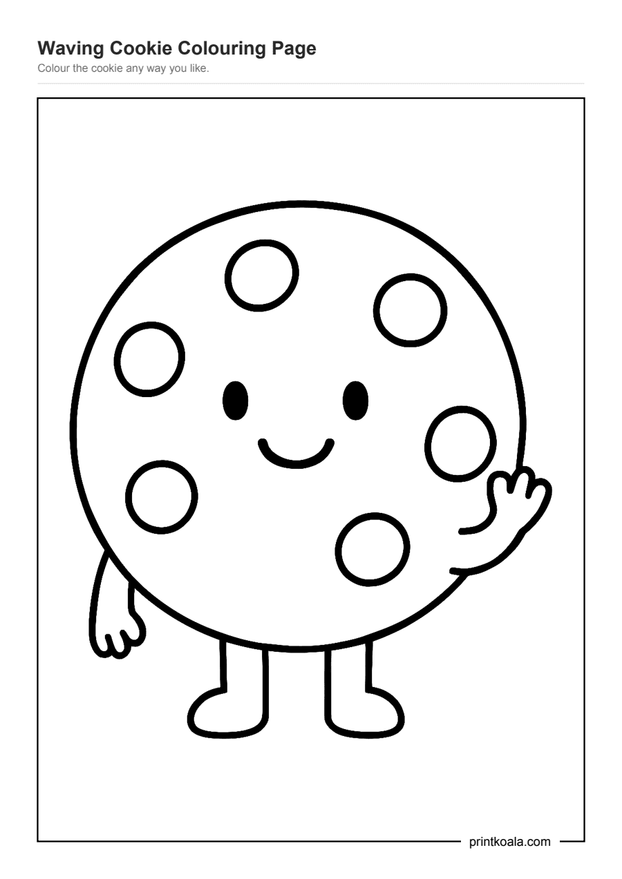 Full preview of the Waving Cookie Colouring Page worksheet