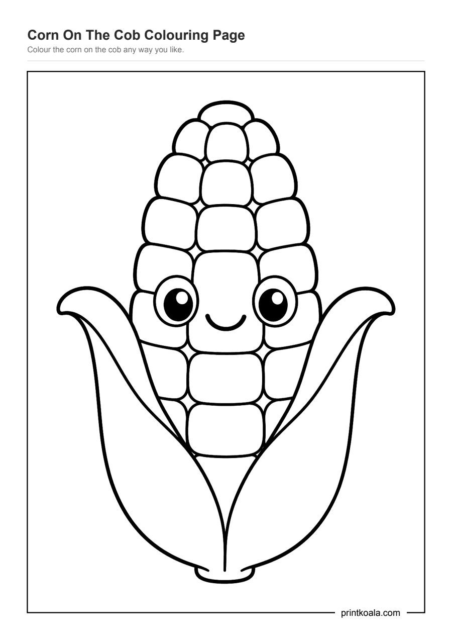 Full preview of the Corn On The Cob Colouring Page worksheet