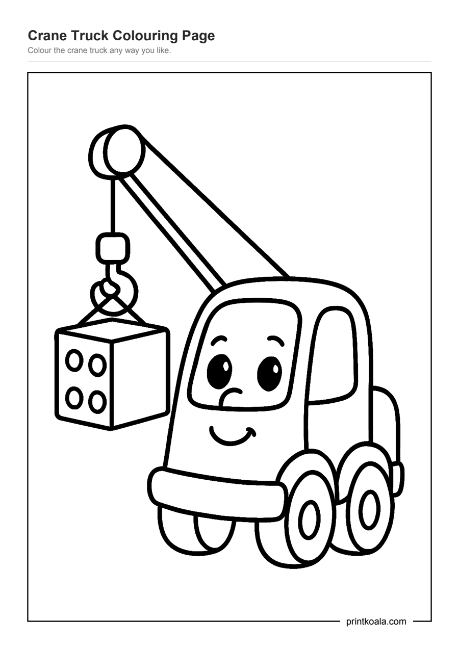 Full preview of the Crane Truck Colouring Page worksheet