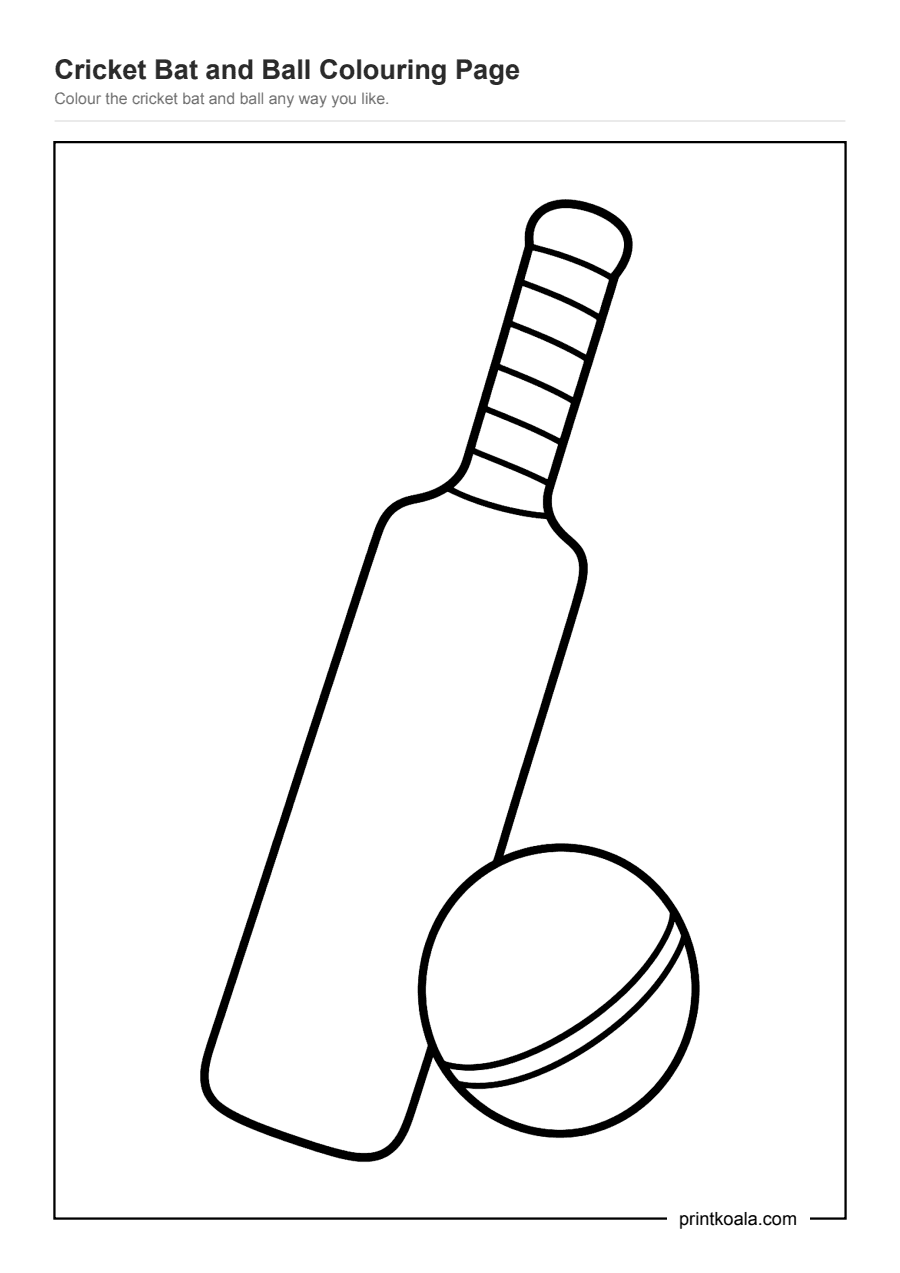 Full preview of the Cricket Bat and Ball Colouring Page worksheet