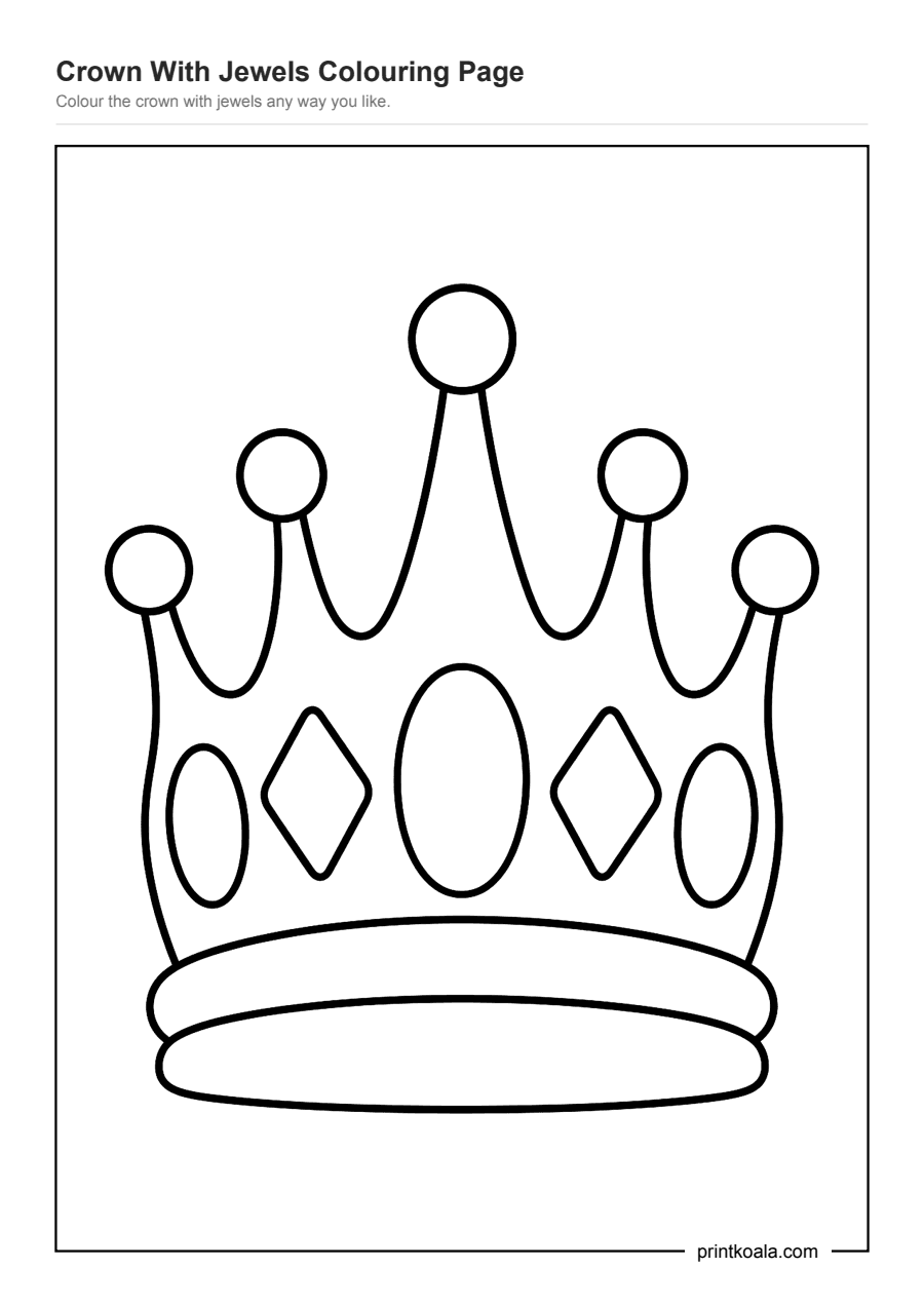 Full preview of the Crown With Jewels Colouring Page worksheet