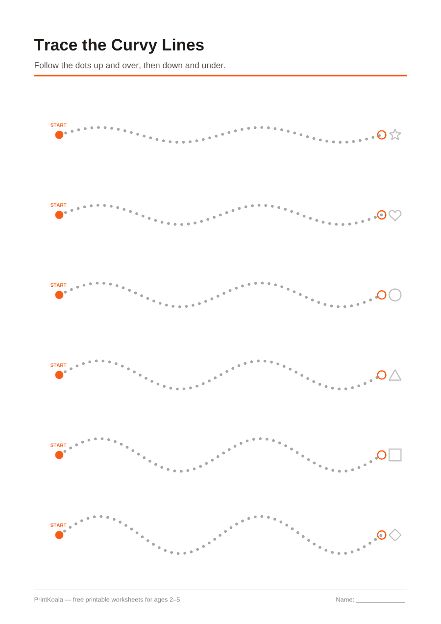 Full preview of the Curvy Line Tracing worksheet
