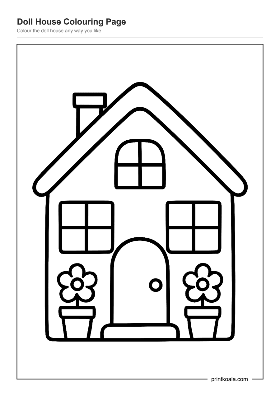 Full preview of the Doll House Colouring Page worksheet