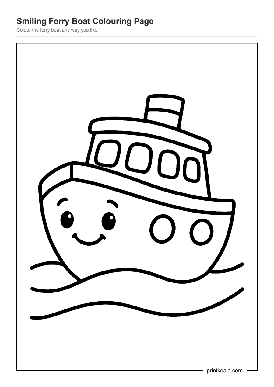 Full preview of the Smiling Ferry Boat Colouring Page worksheet