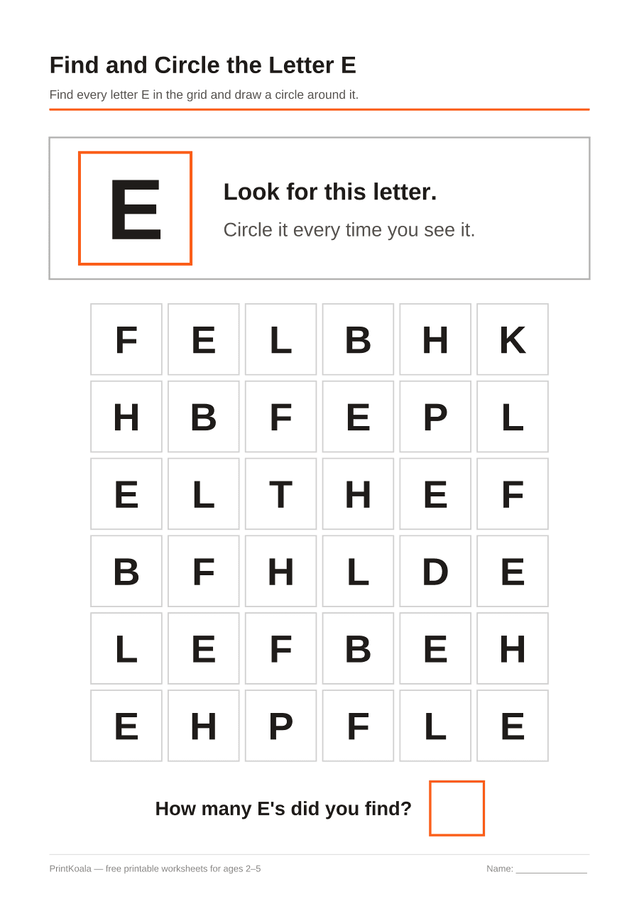 Full preview of the Find and Circle the Letter E worksheet