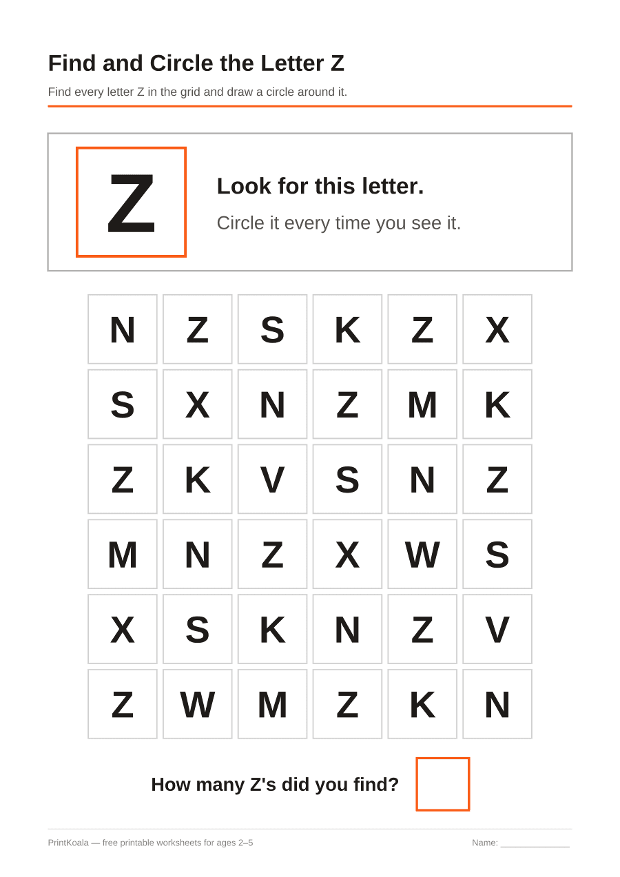 Full preview of the Find and Circle the Letter Z worksheet