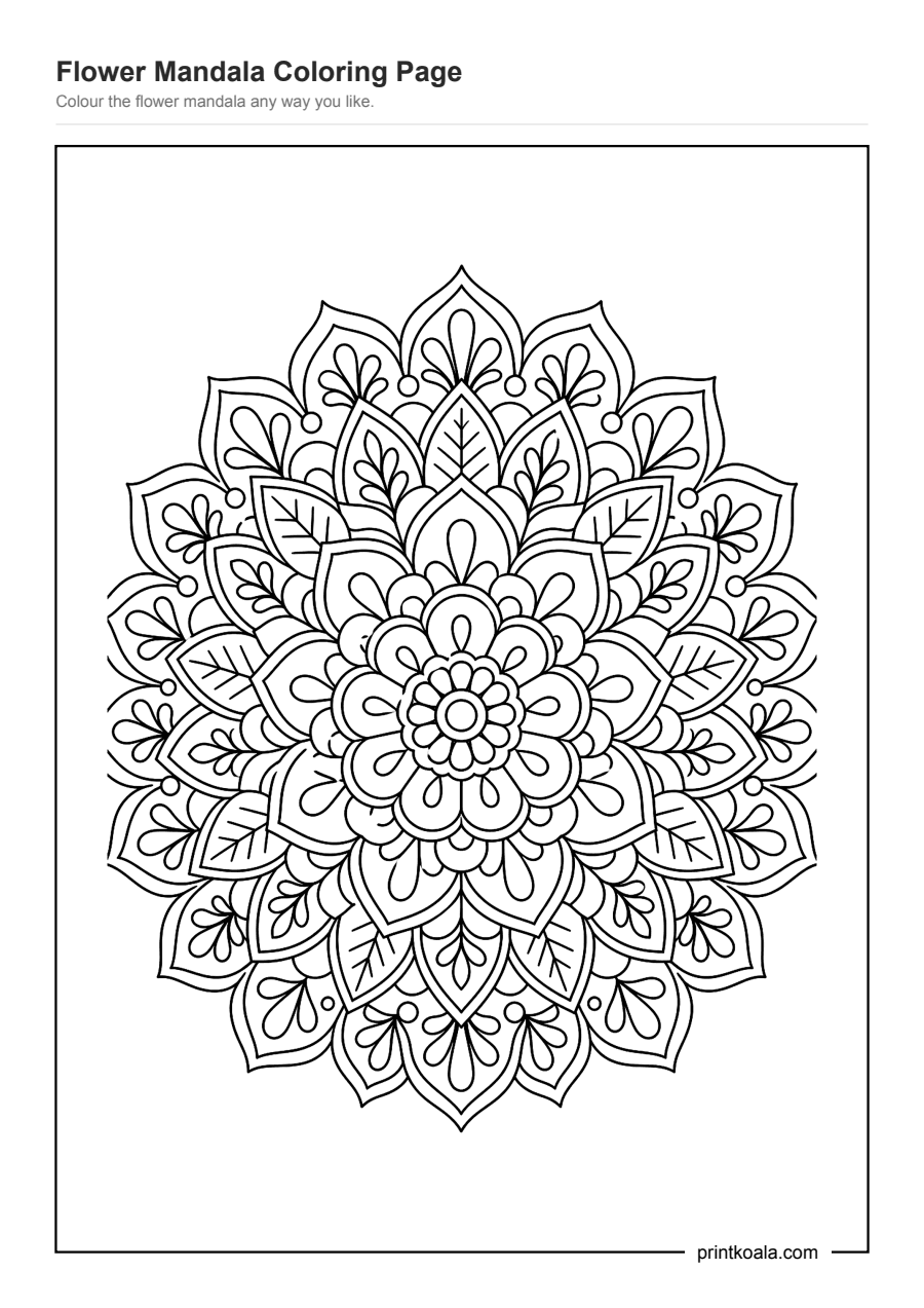 Full preview of the Flower Mandala Coloring Page worksheet