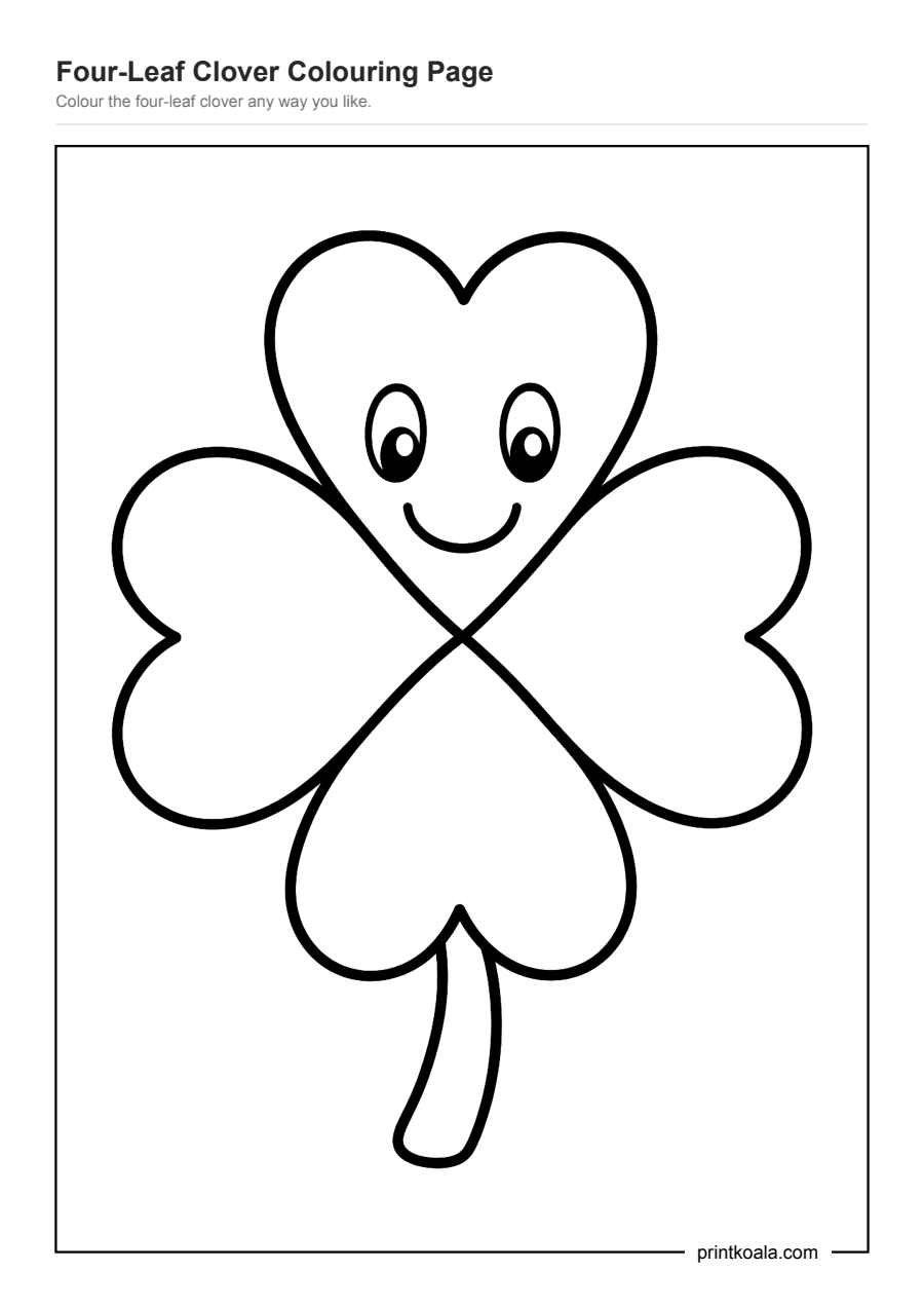 Full preview of the Four-Leaf Clover Colouring Page worksheet
