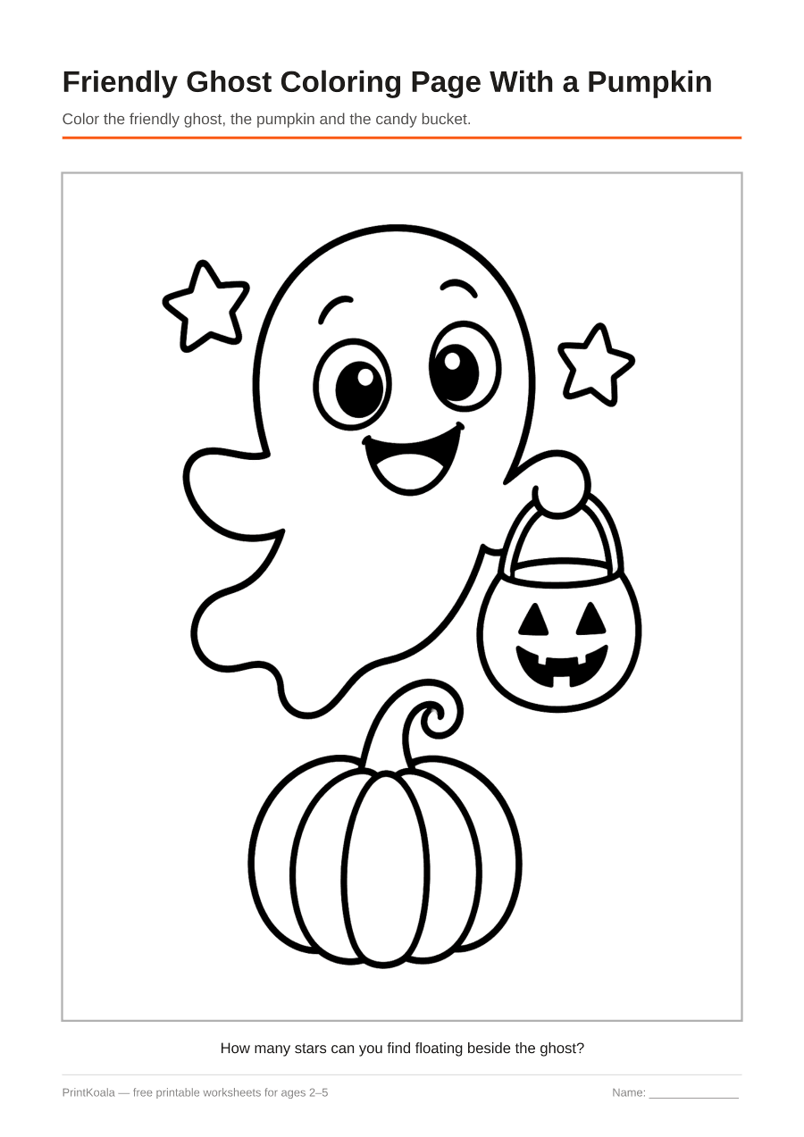Full preview of the Friendly Ghost Coloring Page With a Pumpkin worksheet