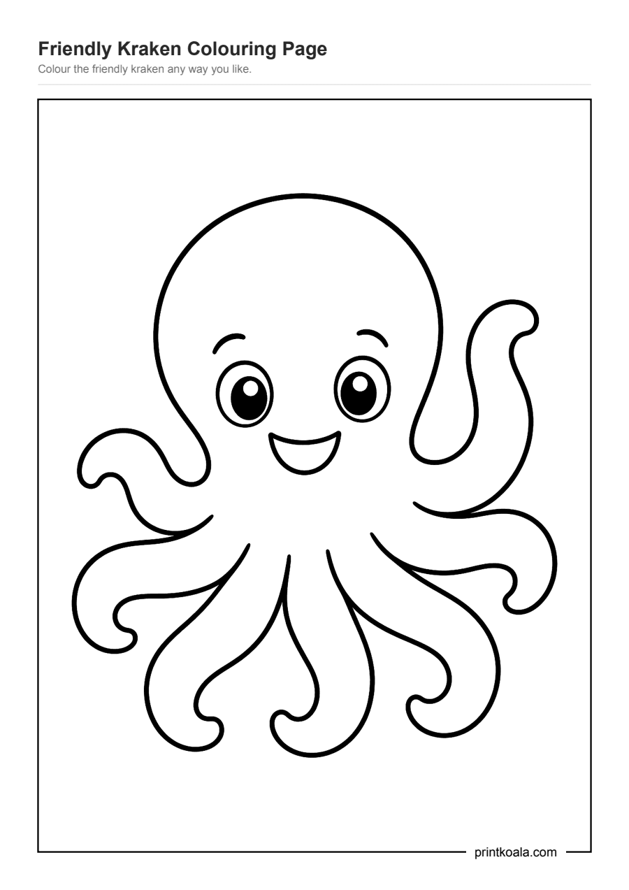 Full preview of the Friendly Kraken Colouring Page worksheet