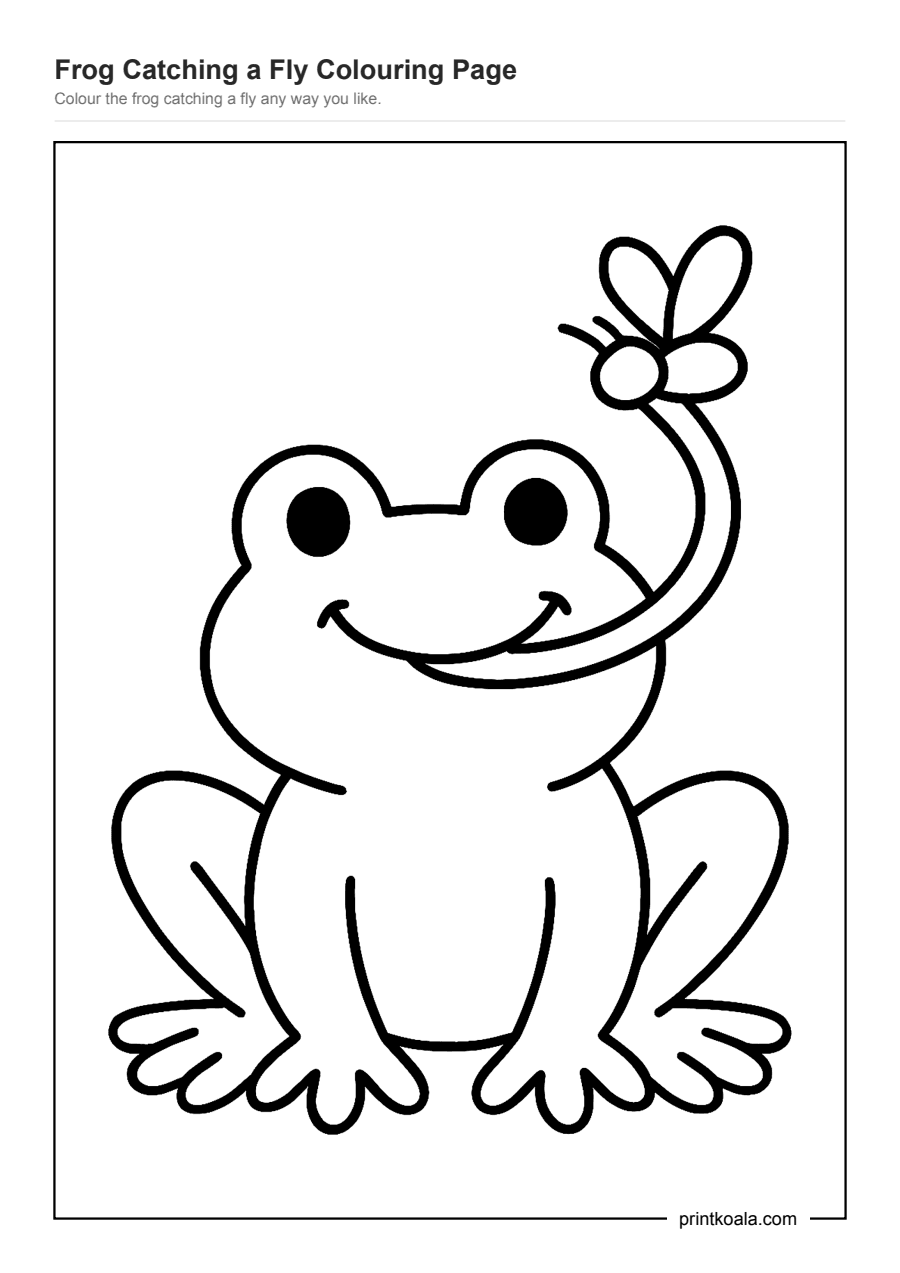 Full preview of the Frog Catching a Fly Colouring Page worksheet