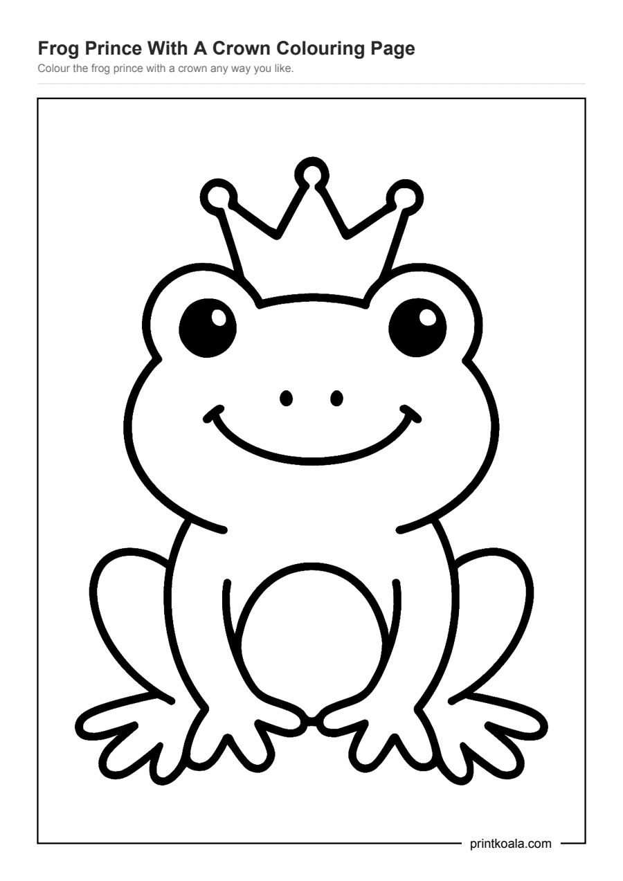 Full preview of the Frog Prince With A Crown Colouring Page worksheet