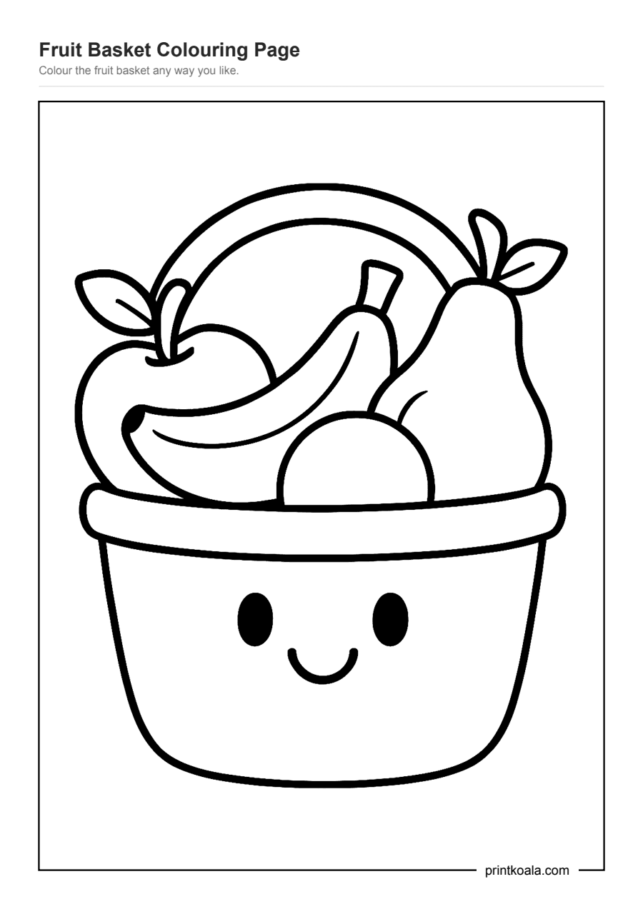 Full preview of the Fruit Basket Colouring Page worksheet