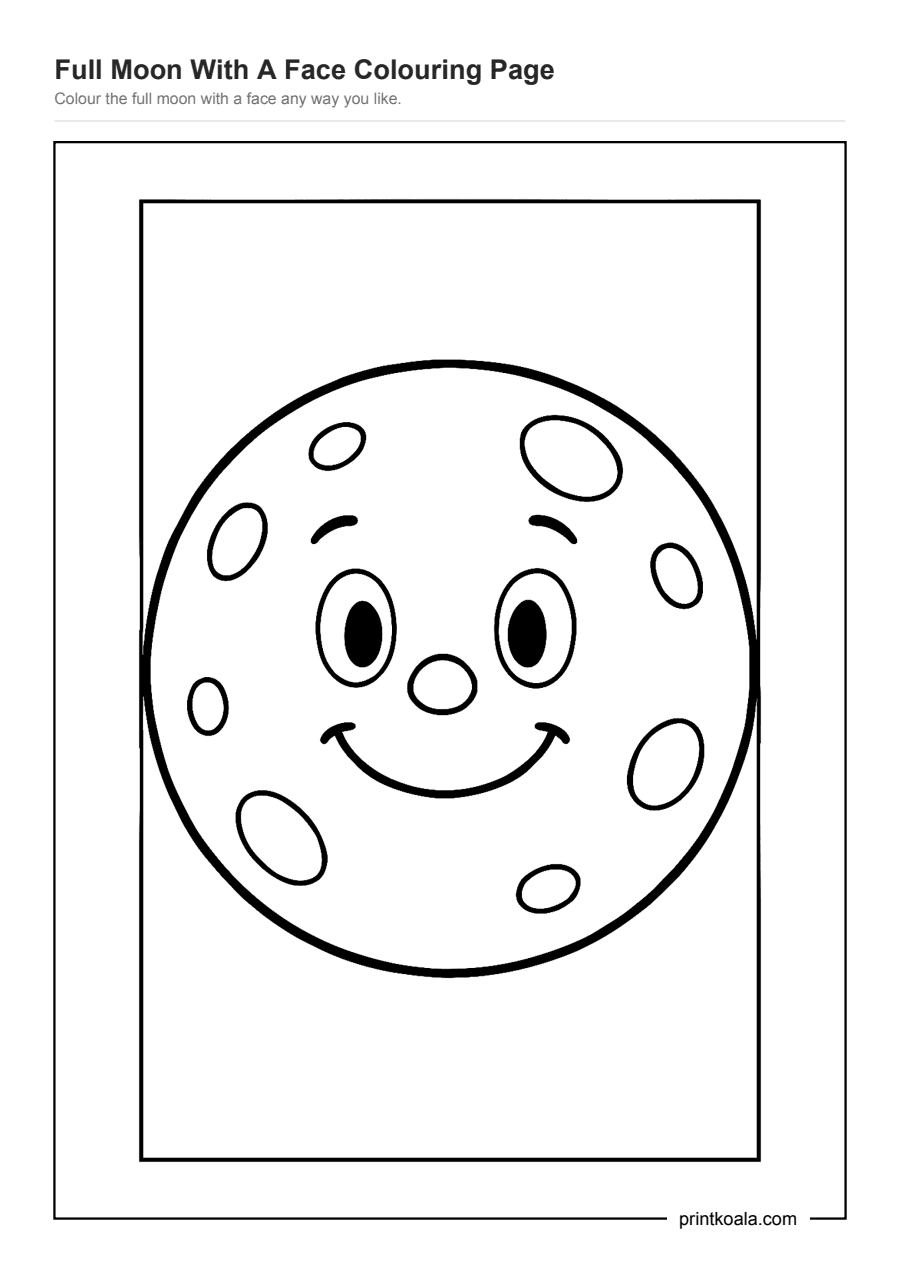 Full preview of the Full Moon With A Face Colouring Page worksheet