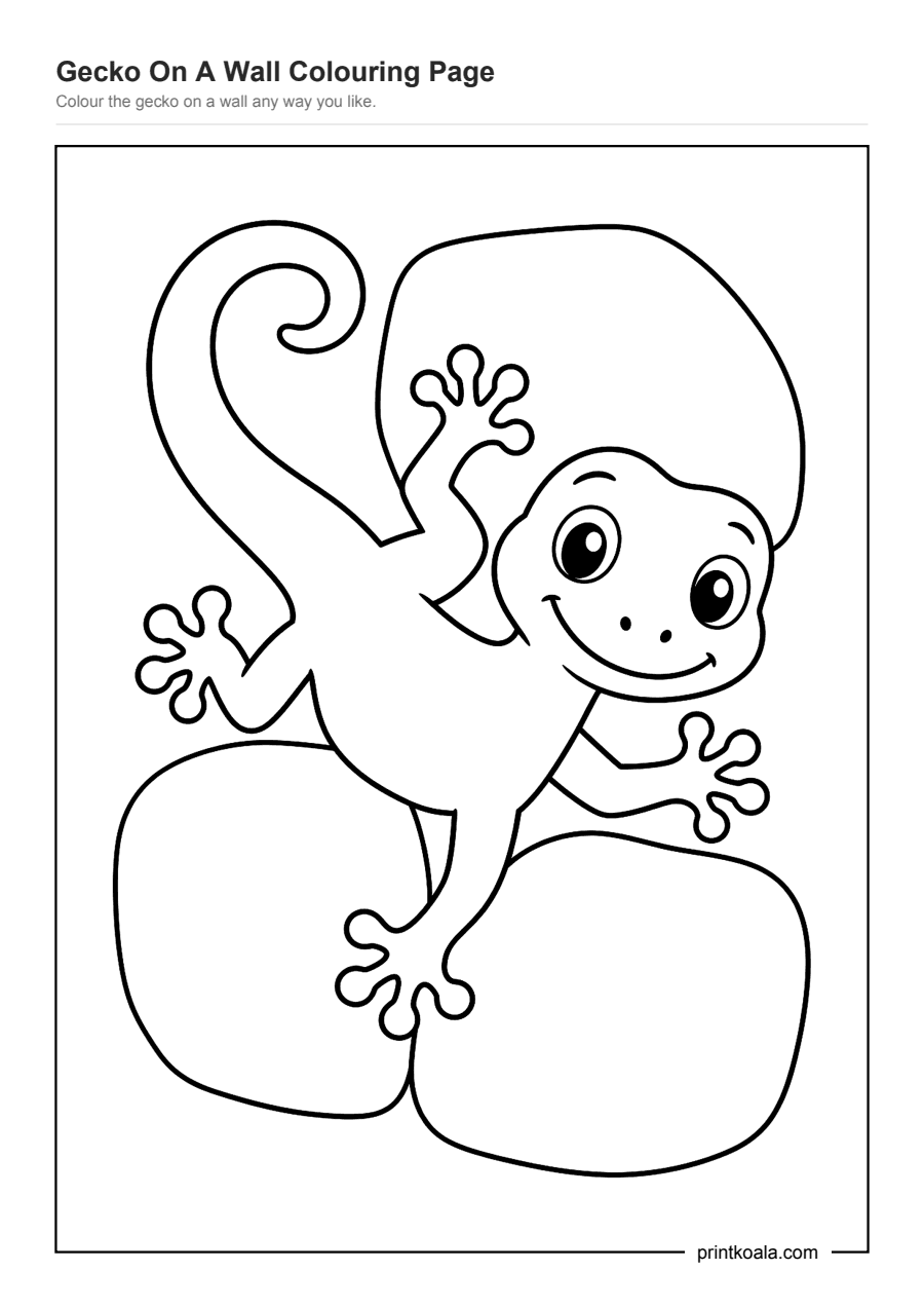Full preview of the Gecko On A Wall Colouring Page worksheet