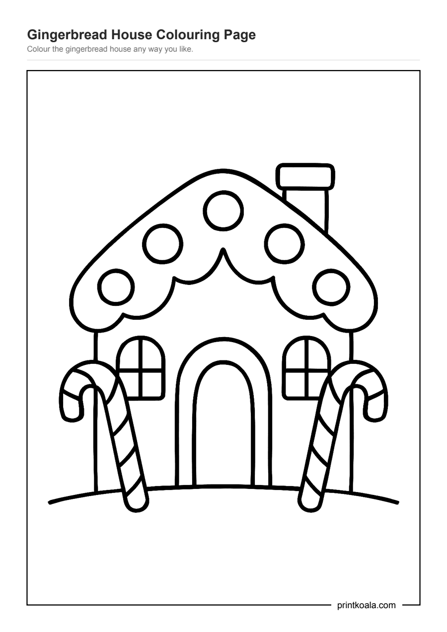 Full preview of the Gingerbread House Colouring Page worksheet